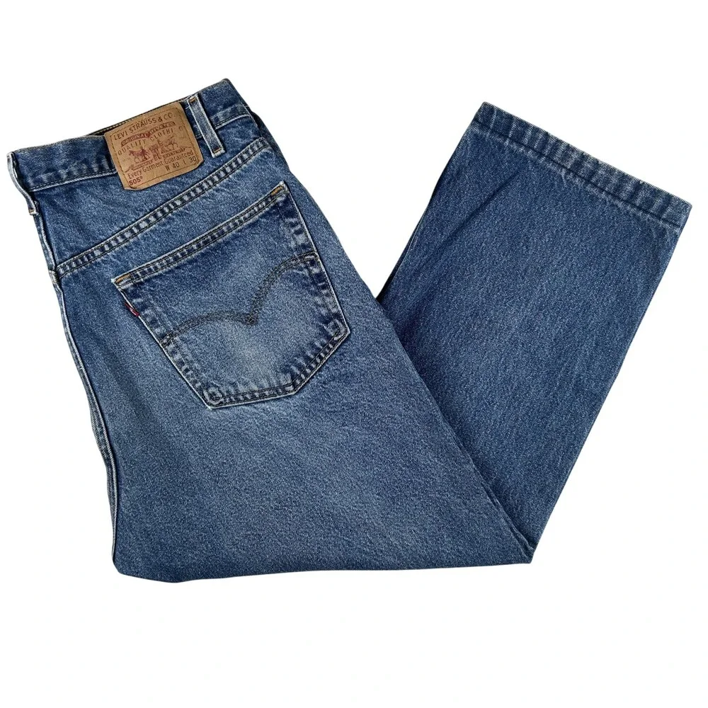 Vintage Levis 505 Jeans Mens 38x25 Medium Wash Denim Regular Fit Straight Hemmed